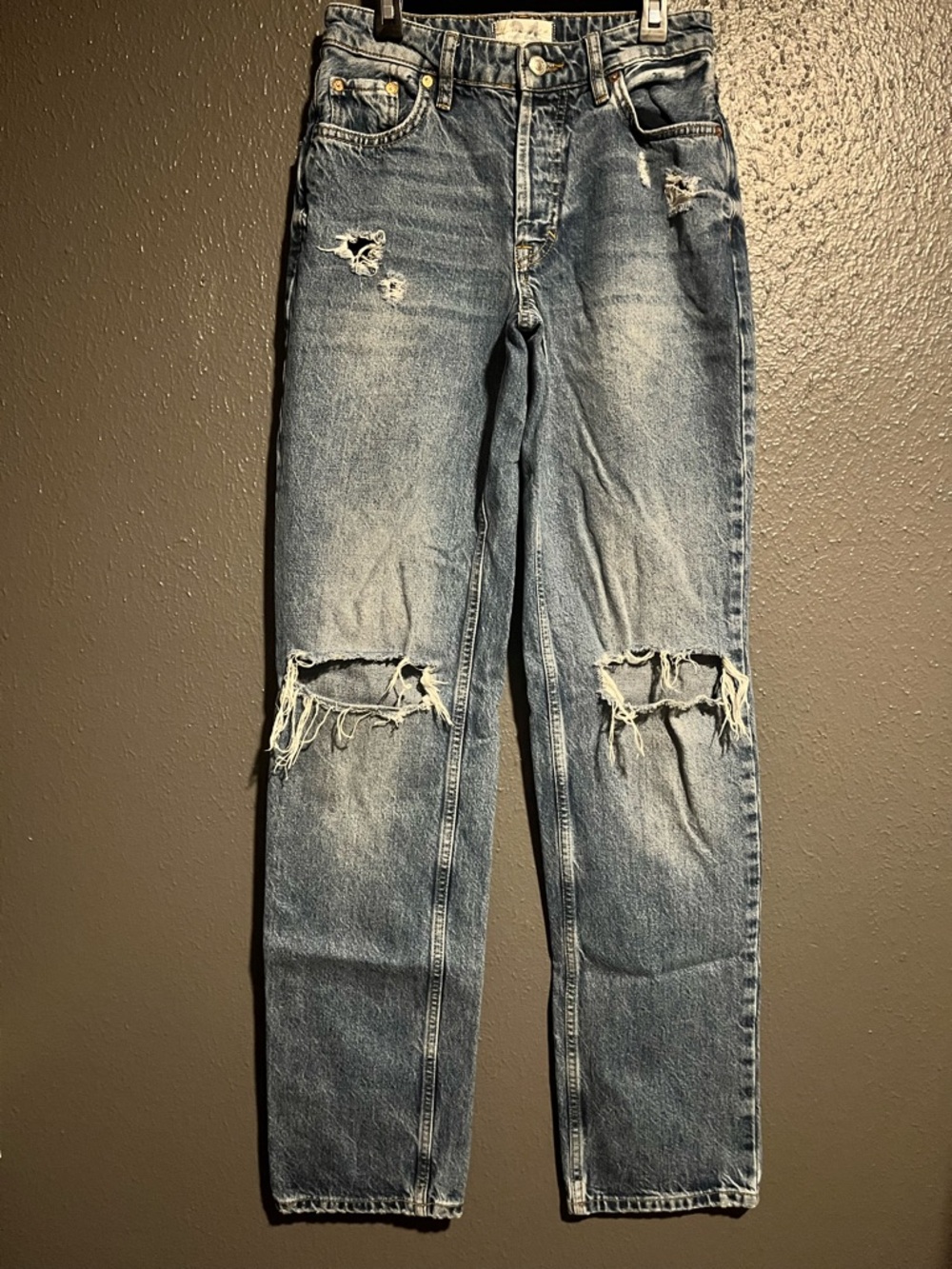 We The Free Distressed Light Blue Straight-Leg Jeans